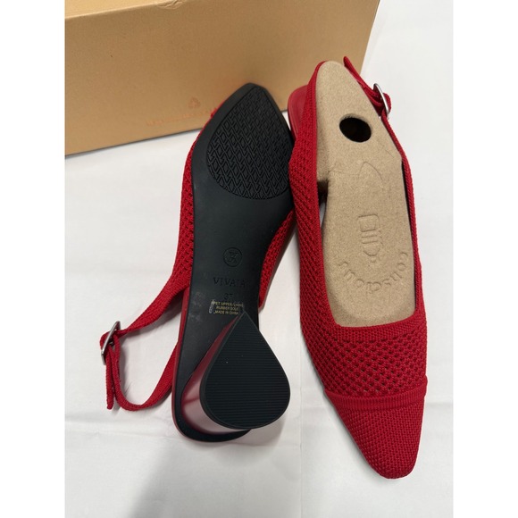 Vivaia Slingback Block Heel Knit Pointed Toe Pumps Red Shoes‎ Size EU/37 US/6.5 - Picture 7 of 9